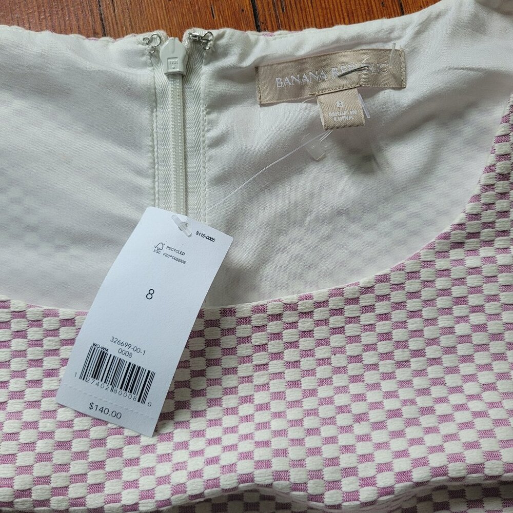 NWT Cotton-Linen Banana Republic Pink White Checkerboard Dress, sz 8 - Picture 9 of 13